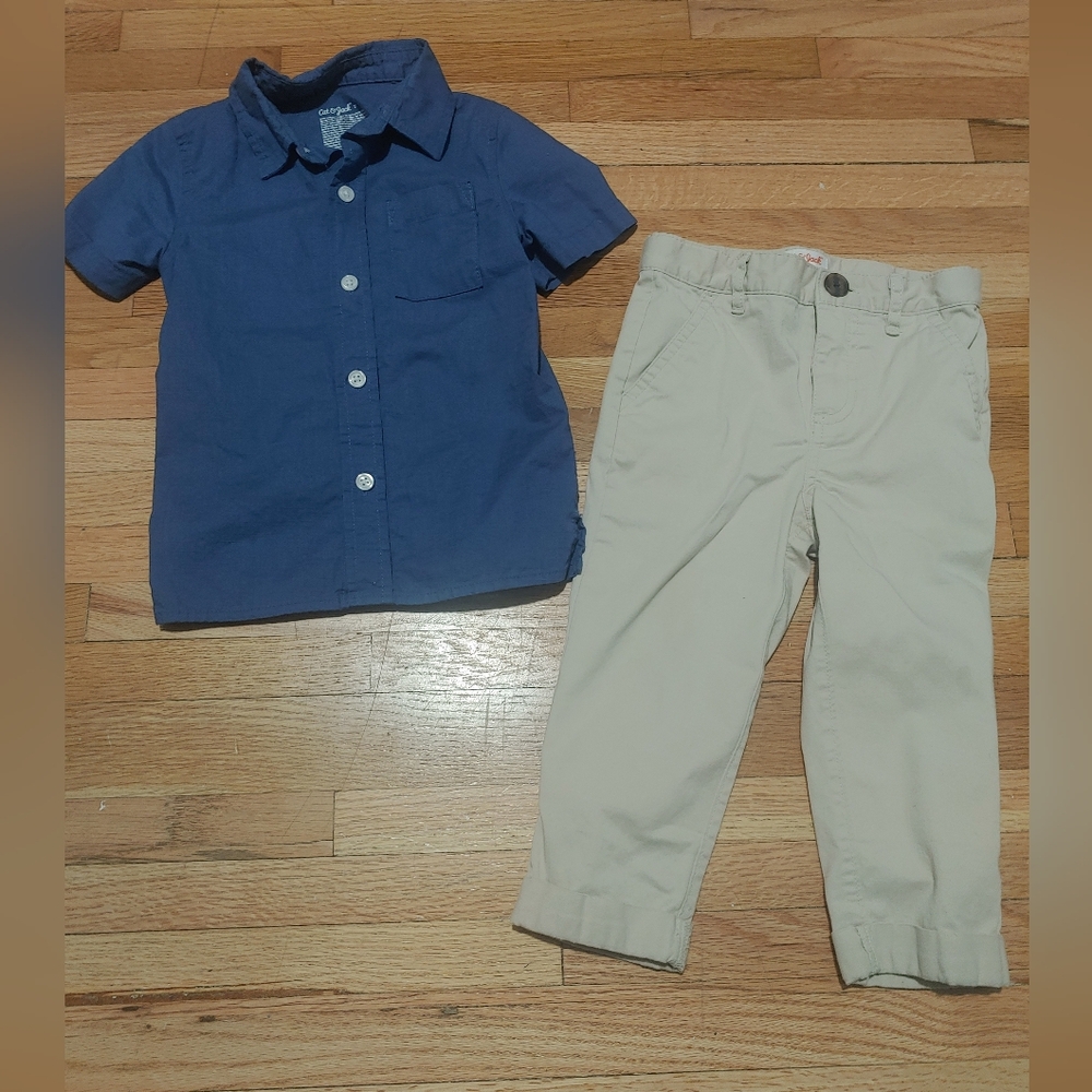 Cat & Jack Boys Button Down Shirt And Khaki Pants / Size 2t